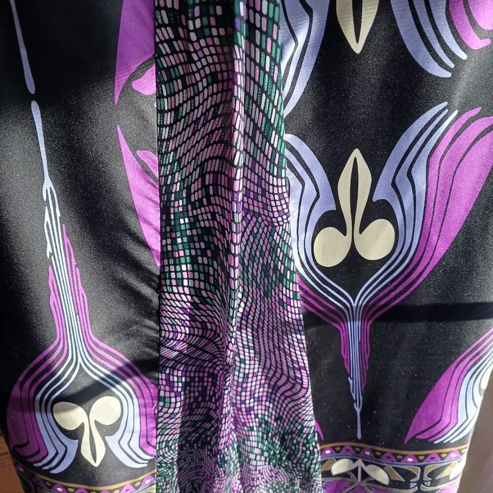 Black Purple Lavender Print Single Cocktail Party Disco Art Dress Womens Large - Picture 5 of 6